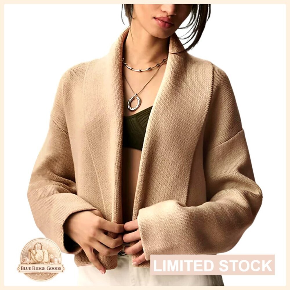 Cropped Cardigan Sweater Oversized Lapel Chunky Knit Long Sleeve